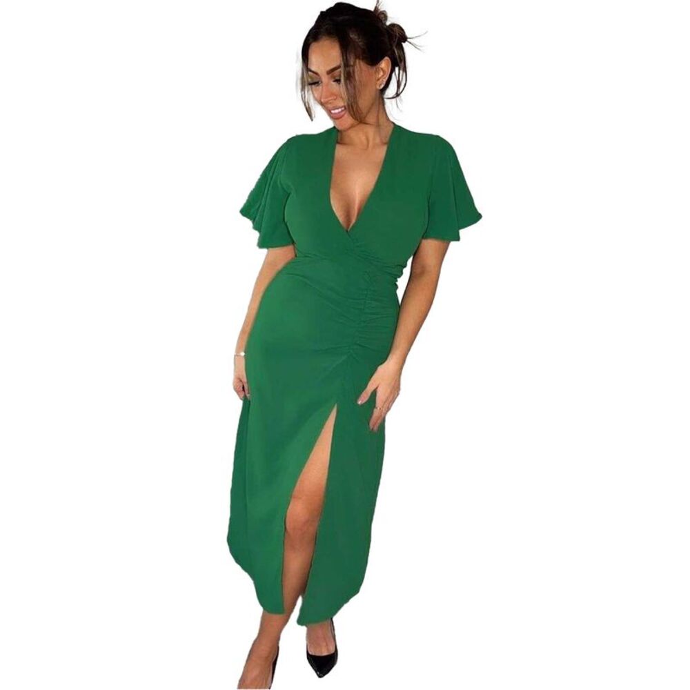 AX Paris Womens/Ladies Ruched Split Hem Midi Dress / Green